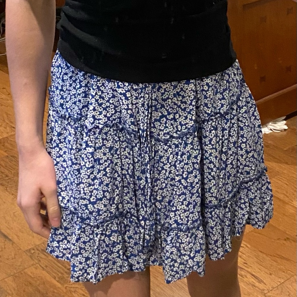 shein blue floral skirt